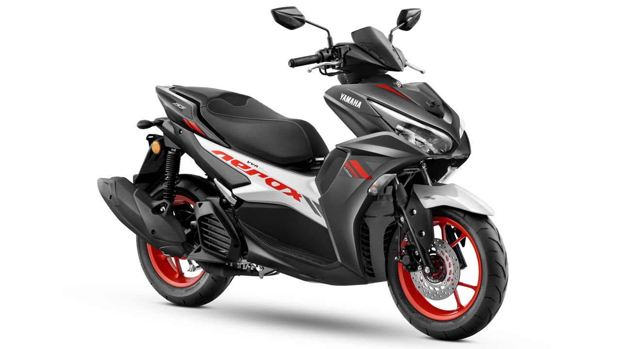 Yamaha Aerox 155 Vermilion Grey Front Quarter View