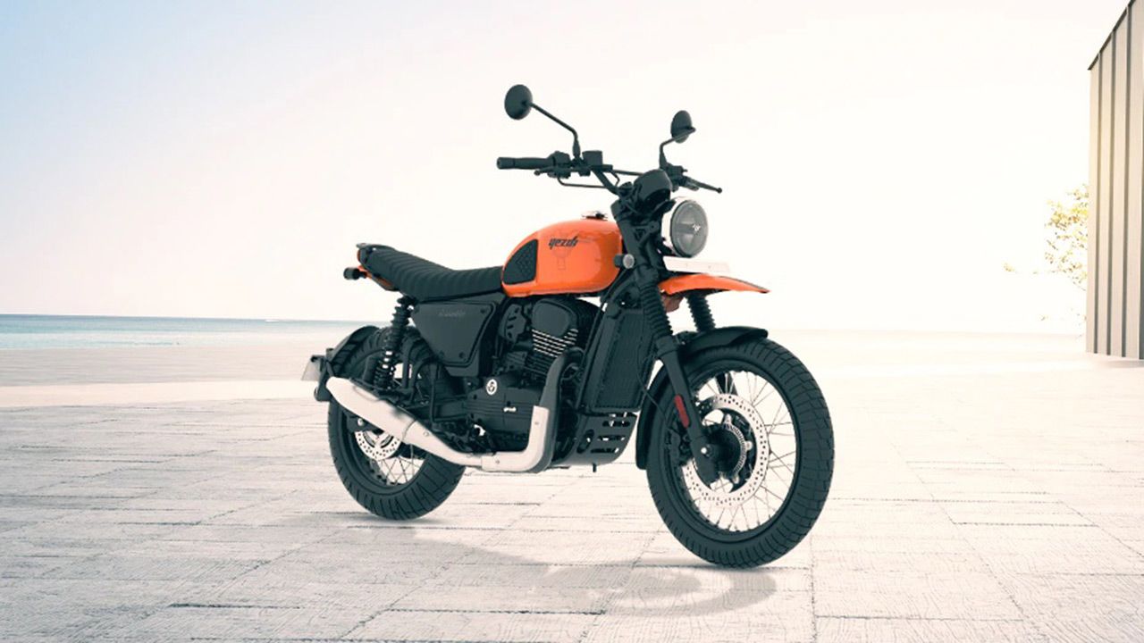 Yezdi Scrambler Left Front Three Quarter Rebel Red View