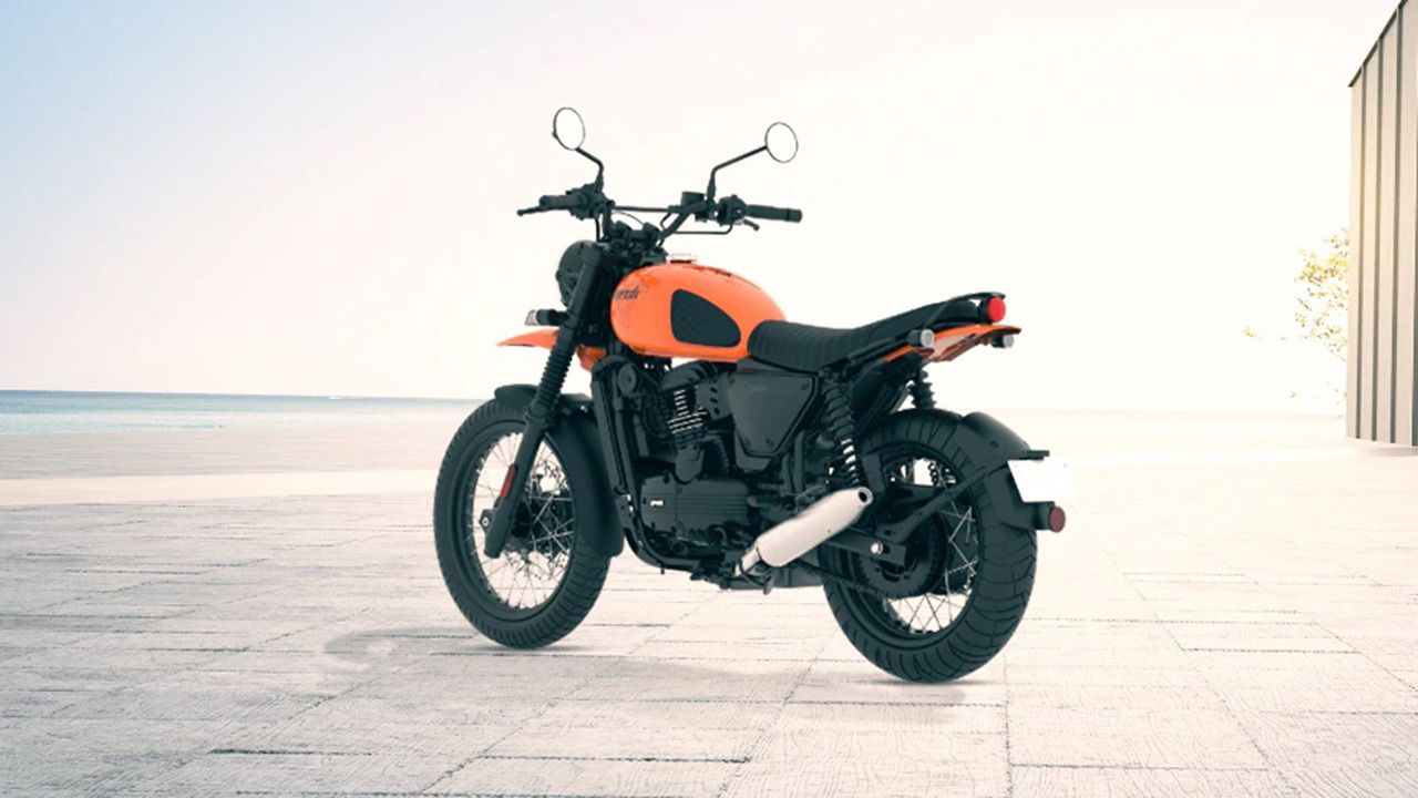 Yezdi Scrambler Rear Three Quater Rebel Red