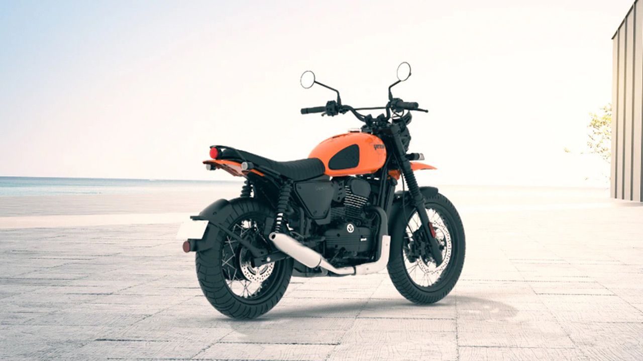 Yezdi Scrambler Right Rear Three Quater Rebel Red