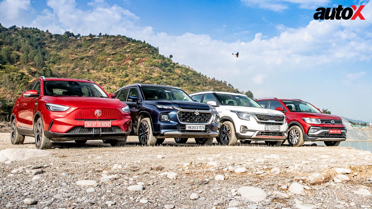 Maruti Suzuki Grand Vitara Vs Kia Seltos Vs VW Taigun Vs MG ZS EV Static