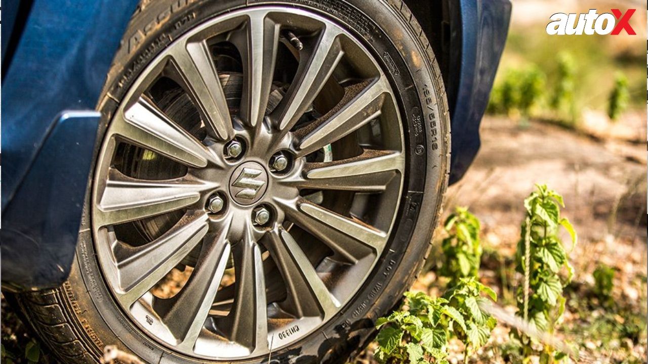 Maruti Suzuki logo on the alloy wheel